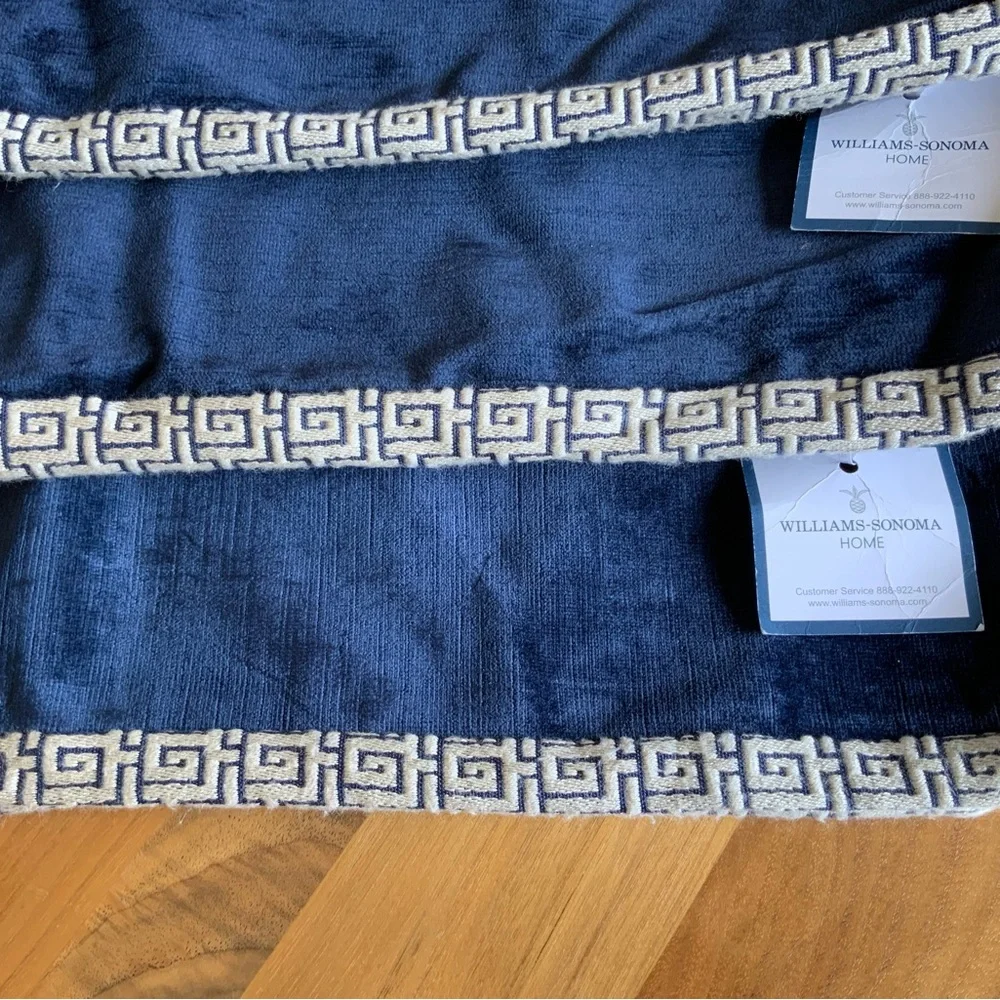 Williams Sonoma Navy Velvet Pillow Covers NWT Greek Key on Seams 22 x 22